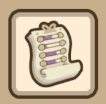 An in-game screenshot of the icon that represents the skills tab. It depicts a scroll of paper with progress bars drawn on it, all at different levels of completion. The scrolls is inside a cream box, outlined in beige with rounded edges. The icon sits against a background of a slightly lighter beige than the outline.