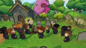 A A screenshot of a funeral.